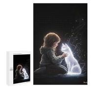 Puzzle1000 PCS Ethereal Bond - Glowing Cat and Child Art - Mystical Connection Portrait Puzzle pour Adultes Jeux Relaxants Améliorent La Mémoire Cadeaux Uniques pour Un Anniversaire Et Noël 1000 PCS
