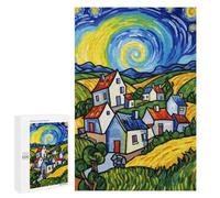 Puzzle1000 PCS Stylized Village Landscape Painting Puzzle pour Adultes Jeux Relaxants Améliorent La Mémoire Cadeaux Uniques pour Un Anniversaire Et Noël 1000 PCS
