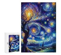 Puzzle300 PCS Dancing Night Starry Art Puzzle pour Adultes Jeux Relaxants Améliorent La Mémoire Cadeaux Uniques pour Un Anniversaire Et Noël 300 PCS