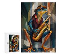 Puzzle300 PCS Jazz Toad - Sax & Swagger in Cubist Color Puzzle pour Adultes Jeux Relaxants Améliorent La Mémoire Cadeaux Uniques pour Un Anniversaire Et Noël 300 PCS