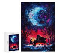 Puzzle300 PCS Piano Under A Cosmic Moon Puzzle pour Adultes Jeux Relaxants Améliorent La Mémoire Cadeaux Uniques pour Un Anniversaire Et Noël 300 PCS