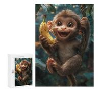 Puzzle300 PCS Smiling Monkey with Banana Puzzle pour Adultes Jeux Relaxants Améliorent La Mémoire Cadeaux Uniques pour Un Anniversaire Et Noël 300 PCS