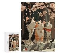 Puzzle300 PCS Three Cats Under Cherry Blossoms Puzzle pour Adultes Jeux Relaxants Améliorent La Mémoire Cadeaux Uniques pour Un Anniversaire Et Noël 300 PCS