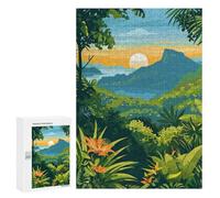 Puzzle300 PCS Tropical Landscape with Mountain and Sunset Puzzle pour Adultes Jeux Relaxants Améliorent La Mémoire Cadeaux Uniques pour Un Anniversaire Et Noël 300 PCS