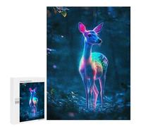 Puzzle500 PCS Neon Deer in Forest Puzzle pour Adultes Jeux Relaxants Améliorent La Mémoire Cadeaux Uniques pour Un Anniversaire Et Noël 500 PCS