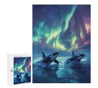 Puzzle500 PCS Orcas Under Aurora Borealis Puzzle pour Adultes Jeux Relaxants Améliorent La Mémoire Cadeaux Uniques pour Un Anniversaire Et Noël 500 PCS