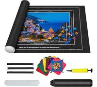 Puzzlematte für 1000 1500 2000 3000 Teile, Aufrollbarer Puzzletisch, Puzzlematte mit 8 Sortierschalen - Puzzlerahmen, Großes Puzzlehalter-Set (Schwarz)