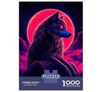 Puzzles 1000 Neon Wolf with Red Moon Puzzles pour Adultes : Amusants Et Humoristiques ! Chaque Pièce Est Unique - Soirée Jeux Et Divertissement en Famille 70x50cm/1000pcs