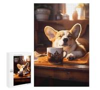Puzzles 1000 PCS Corgi Coffee Puppy Dog Puzzles pour Adolescents Jeux Relaxants Défi Difficile Cadeaux Uniques d'anniversaire Et De Noël 1000 PCS