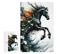 Puzzles 1000 PCS pour Adolescents Abstract Horse with Floral and Tree Elements Puzzle pour Adultes Jouets Anti-Stress Modèle À Assembler Cadeau d'anniversaire, Cadeaux, 1000 PCS