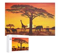 Puzzles 1000 PCS pour Adolescents African Sunset with Wildlife Puzzles pour Adultes Jeux Relaxants Difficulté Défi Éducatif Difficile 1000 PCS