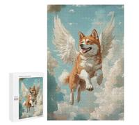 Puzzles 1000 PCS pour Adolescents Akita Angel Dog Remembrance Artwork Dog with Wings in The Clouds Puzzles pour Adultes Décoration Murale Jouet Difficile, Difficile, Stimulant À Compléter 1000 PCS