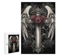 Puzzles 1000 PCS pour Adolescents Angel Wings Gothic Cross Roses Puzzle pour Adultes : Un Jeu Manuel Amusant Et Humoristique pour Un Anniversaire Ou Noël 1000 PCS