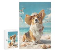 Puzzles 1000 PCS pour Adolescents Beach Corgi with Hat Puzzles pour Adultes Améliore La Mémoire Défi Éducatif Réduction du Stress Cadeaux 1000 PCS