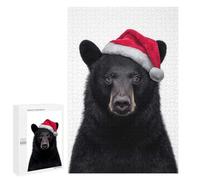 Puzzles 1000 PCS pour Adolescents Black Bear with Christmas Santa Hat Jeu De Puzzle Casse-tête Anti-Stress Stimulant À Compléter 1000 PCS
