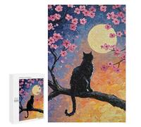 Puzzles 1000 PCS pour Adolescents Black Cat Under Full Moon Puzzle pour Adultes : Un Jeu Manuel Amusant Et Humoristique pour Un Anniversaire Ou Noël 1000 PCS