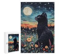 `Puzzles 1000 PCS pour Adolescents Black Cat Under Starry Night Puzzles pour Adultes Jeux De Détente Découpe De Précision Offre Spéciale Cadeaux pour Toute La Famille 1000 PCS