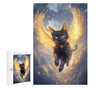 Puzzles 1000 PCS pour Adolescents Black Cat with Golden Wings Black Cat Puzzle pour Adultes : Un Jeu Manuel Amusant Et Humoristique pour Un Anniversaire Ou Noël 1000 PCS