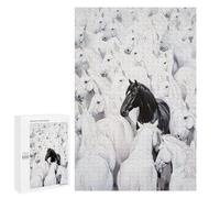 Puzzles 1000 PCS pour Adolescents Black Horse Among White Ones Puzzles pour Adultes Améliore La Mémoire Interaction Parent-Enfant Jouet Jeu Intellectuel 1000 PCS