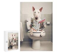 Puzzles 1000 PCS pour Adolescents Bull Terrier on The Toilet Jeu De Puzzle Casse-tête Anti-Stress Stimulant À Compléter 1000 PCS