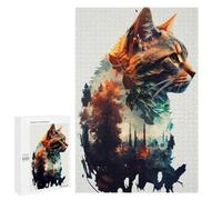 Puzzles 1000 PCS pour Adolescents Cat Double Exposure Puzzles pour Adultes Jeux De Détente Décoration Murale Idéal comme Cadeau pour Toute La Famille 1000 PCS