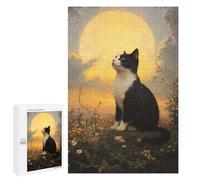 Puzzles 1000 PCS pour Adolescents Cat Gazing at The Moon Puzzle pour Adultes : Un Jeu Manuel Amusant Et Humoristique pour Un Anniversaire Ou Noël 1000 PCS