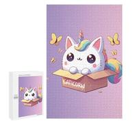 Puzzles 1000 PCS pour Adolescents Cat Unicorn, Cute Caticorn in A Box Puzzle pour Adultes Jouets Anti-Stress Modèle À Assembler Cadeau d'anniversaire, Cadeaux, 1000 PCS