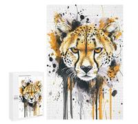Puzzles 1000 PCS pour Adolescents Cheetah Portrait with Splashes Puzzle pour Adultes : Un Jeu Manuel Amusant Et Humoristique pour Un Anniversaire Ou Noël 1000 PCS