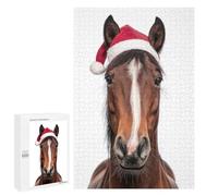 Puzzles 1000 PCS pour Adolescents Christmas Horse with Santa Hat Puzzles pour Adultes À Monter Soi-même - Jeux Éducatifs Et Amusants en Famille 1000 PCS
