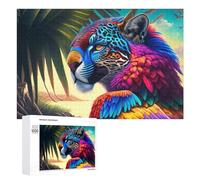 Puzzles 1000 PCS pour Adolescents Colorful Amazonian Jaguar with Feathers Puzzle pour Adultes Jeux Amusants Une Œuvre d'art Aidez Votre Cerveau À Faire Travailler 1000 PCS