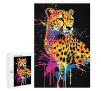 Puzzles 1000 PCS pour Adolescents Colorful Cheetah Portrait on Black Background Jeu De Puzzle Casse-tête Anti-Stress Stimulant À Compléter 1000 PCS