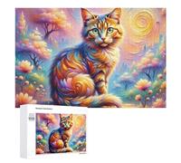 Puzzles 1000 PCS pour Adolescents Colorful Fantasy Cat Landscape Jeux De Puzzle Relaxants Améliorent La Mémoire Offrez-Les en Cadeau À Toute La Famille 1000 PCS