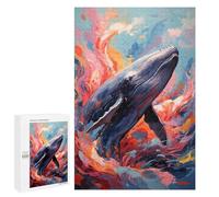 Puzzles 1000 PCS pour Adolescents Colorful Whale in an Abstract Ocean Puzzles pour Adultes Jeu De Réflexion Cadeau d'anniversaire Difficile À Compléter 1000 PCS