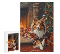Puzzles 1000 PCS pour Adolescents Cozy Christmas Shetland Sheepdog by Fireplace Painting Puzzles pour Adultes Décoration Murale Jouet Difficile, Difficile, Stimulant À Compléter 1000 PCS
