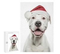 Puzzles 1000 PCS pour Adolescents Dogo Argentino Dog with Santa Hat Portrait Jeu De Puzzle Casse-tête Anti-Stress Stimulant À Compléter 1000 PCS