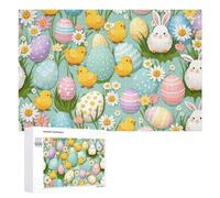 Puzzles 1000 PCS pour Adolescents Easter Eggs and Chicks Scene Puzzles pour Adultes Jeux Relaxants Difficulté Défi Éducatif Difficile 1000 PCS