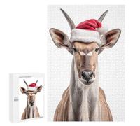 Puzzles 1000 PCS pour Adolescents Eland Antelope Wearing Santa Hat Puzzles pour Adultes À Monter Soi-même - Jeux Éducatifs Et Amusants en Famille 1000 PCS