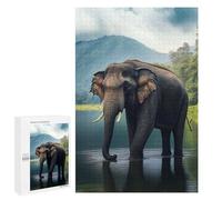 Puzzles 1000 PCS pour Adolescents Elephant in Water Scene Puzzle Adulte Jeu Familial Une Œuvre d'art À Offrir en Cadeau À Toute La Famille 1000 PCS