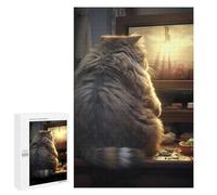 Puzzles 1000 PCS pour Adolescents Fat Cat Watching TV Puzzles pour Adultes Jouets Anti-Stress Décoration Parfaite Cadeaux Anti-Stress 1000 PCS