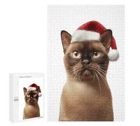 Puzzles 1000 PCS pour Adolescents Festive Burmese Cat in Santa Hat Puzzle pour Adultes : Un Jeu Manuel Amusant Et Humoristique pour Un Anniversaire Ou Noël 1000 PCS