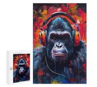 Puzzles 1000 PCS pour Adolescents Gorilla with Headphones Puzzle pour Adultes : Un Jeu Manuel Amusant Et Humoristique pour Un Anniversaire Ou Noël 1000 PCS