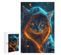 Puzzles 1000 PCS pour Adolescents Grey Cat Glowing at Night Puzzles pour Adultes À Monter Soi-même - Jeux Éducatifs Et Amusants en Famille 1000 PCS