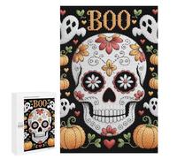 Puzzles 1000 PCS pour Adolescents Halloween Embroidery Skull with Pumpkins and Ghosts Puzzles pour Adultes Décoration Murale Jouet Difficile, Difficile, Stimulant À Compléter 1000 PCS
