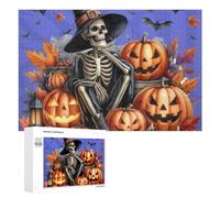 Puzzles 1000 PCS pour Adolescents Halloween Skeleton with Pumpkins Puzzles pour Adultes Jeux Relaxants Difficulté Défi Éducatif Difficile 1000 PCS