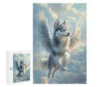 Puzzles 1000 PCS pour Adolescents Husky with Angel Wings Majestic Pet TributeFlying Husky with Wings Jeu De Puzzle Casse-tête Anti-Stress Stimulant À Compléter 1000 PCS