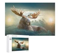 Puzzles 1000 PCS pour Adolescents Mystical Moose in The Sky Jeux De Puzzle Relaxants Améliorent La Mémoire Offrez-Les en Cadeau À Toute La Famille 1000 PCS