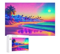 Puzzles 1000 PCS pour Adolescents Neon Beach Paradise Sunset Puzzle pour Adultes Jeux Amusants Une Œuvre d'art Aidez Votre Cerveau À Faire Travailler 1000 PCS