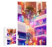 Puzzles 1000 PCS pour Adolescents Neon Cityscape with Palm Trees -1 Puzzles pour Adultes À Monter Soi-même - Jeux Éducatifs Et Amusants en Famille 1000 PCS