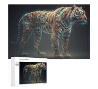Puzzles 1000 PCS pour Adolescents Neon Tiger Digital Art Puzzles pour Adultes Jeux Relaxants Difficulté Défi Éducatif Difficile 1000 PCS
