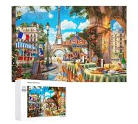 Puzzles 1000 PCS pour Adolescents Parisian Café with Eiffel Tower View -1 Puzzle pour Adultes Jeux Amusants Une Œuvre d'art Aidez Votre Cerveau À Faire Travailler 1000 PCS